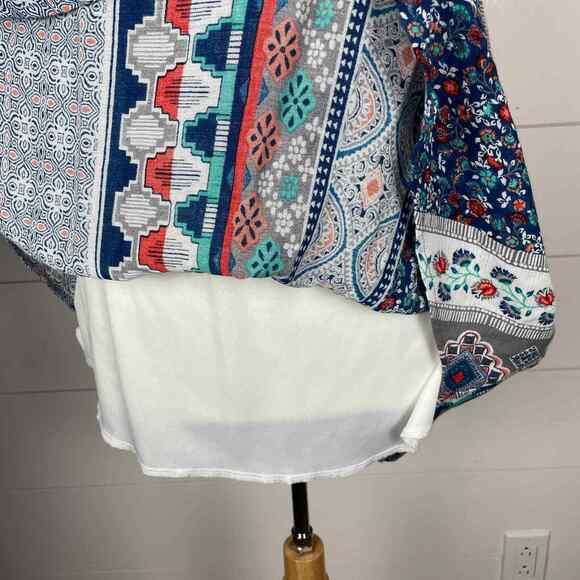 Blush Dress Womens Small Blue Mini Sleeveless V Neck Floral Aztec Fringe Casual - Picture 7 of 10